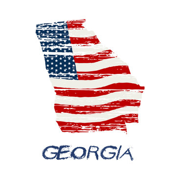 American flag in Georgia map. Vector grunge style