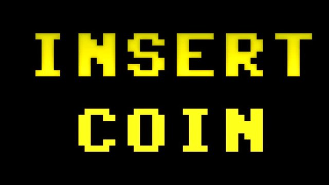 A 4k insert coin screen. 8-bit retro style.