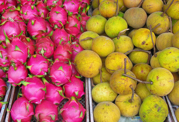 Market with exotic fruits in Thailand