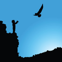 boy on cliff silhouette illustration