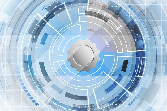 Blue abstract vector technological futuristic background with gear wheel.