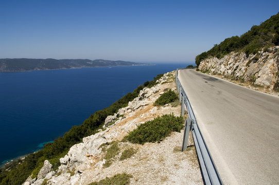 View from road near Lefki, Ithaka, (Kefalonia in distance), Ionian Islands, Greece