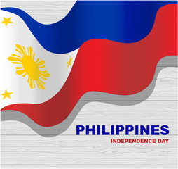 Philippines waving flag on light wood background, vector illustr