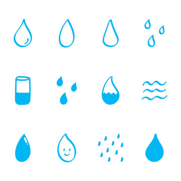 Set of doodle, hand drawn water icons set, collection isolated on white background.