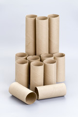 Brown empty toilet tissue paper rolls