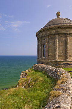 The Mussenden temple perched on a cliff edge, part of the Downhill Estate, County Londonderry, Ulster, Northern Ireland