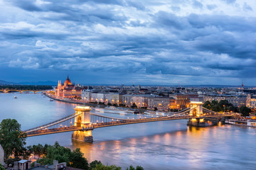 The Chain Bridge across the Danube River in Budapest Hungary