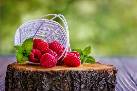 Fresh raspberry in a basket