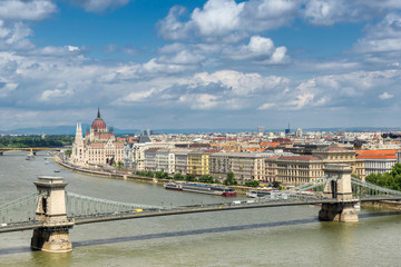 The Chain Bridge across the Danube River in Budapest Hungary