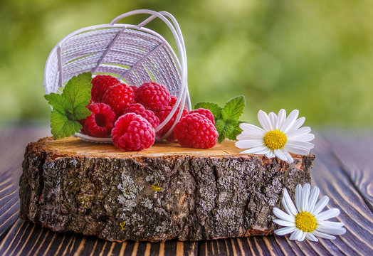 Fresh raspberry in a basket