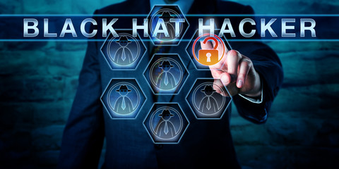 Businessman Pushing BLACK HAT HACKER