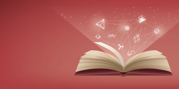 The red book is open, the icon refers to knowledge and learning.