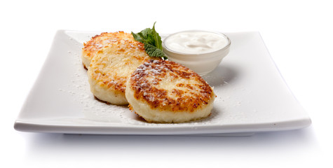 Cottage cheese pancakes with sour cream