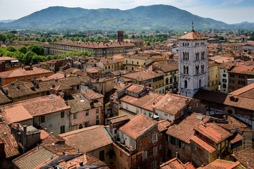 View of Lucca and San Michele church, Tuscany, Italy. - obrazy, fototapety, plakaty
