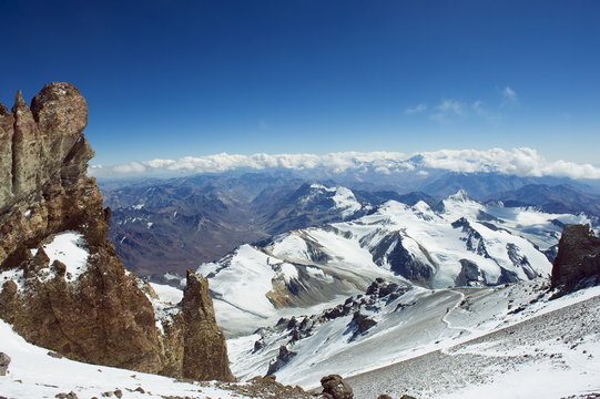 Vew from Aconcagua 6962m, highest peak in South America, Aconcagua Provincial Park, Andes mountains, Argentina