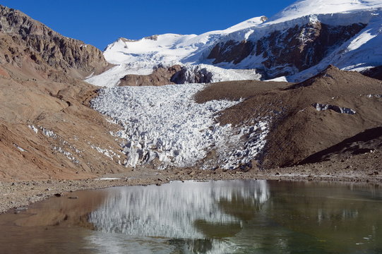 Glacier near Plaza de Mulas basecamp, Aconcagua Provincial Park, Andes mountains, Argentina