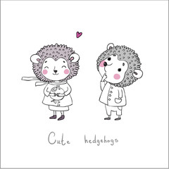 Cute cartoon hedgehogs.
