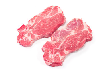 Pork neck chop meat isolated on white