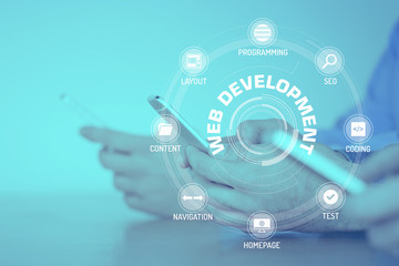WEB DEVELOPMENT CONCEPT with Icons and Keywords