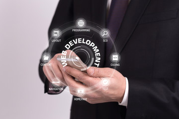 WEB DEVELOPMENT CONCEPT with Icons and Keywords