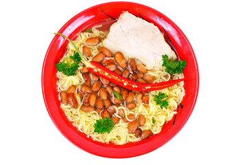 Soup with Beans and Noodles on Ham