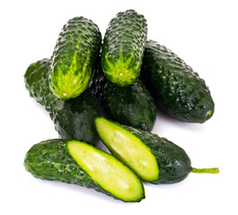 Fresh Green Cucumbers Isolated on White Background