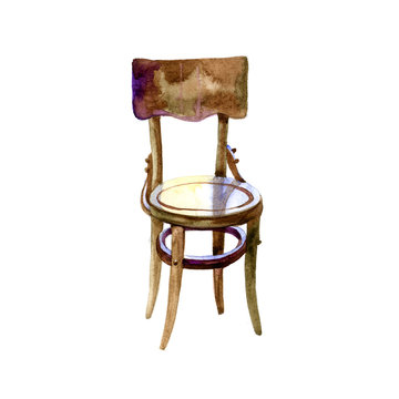 Watercolor Retro Chair On A White Background