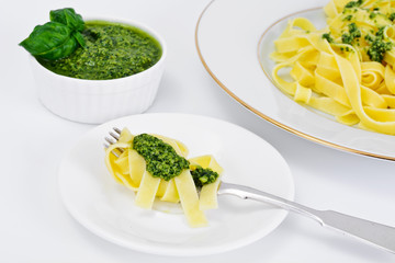 Fettuccine and Tagliatelle with Basil Pesto