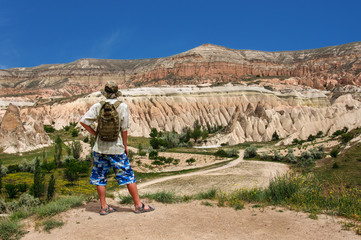 lonely traveler looking into the Cappadocia, Turkey