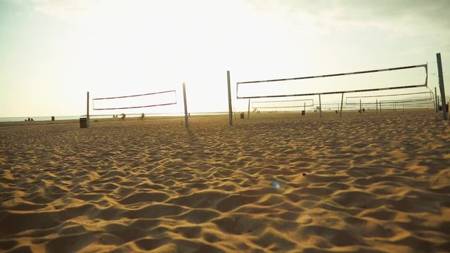 Cool shot Volleyball nets at beach during sunset