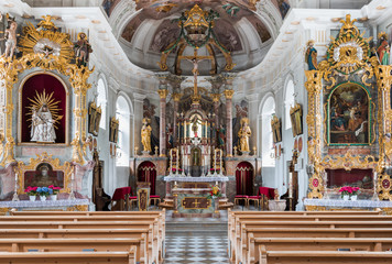 Beautiful Interior of St. Wendelin Church in Grän (Tyrol, Austria)