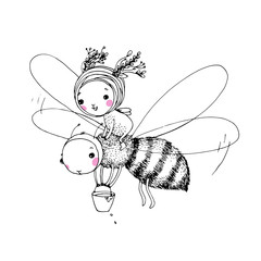 Cute little fairy and the bee