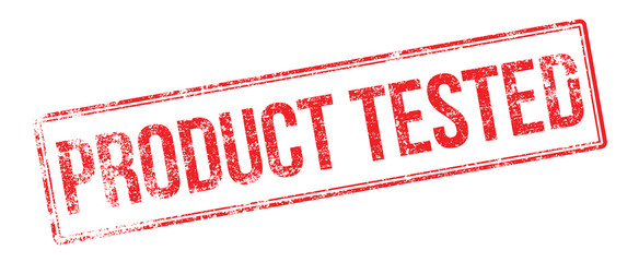 Product Tested red rubber stamp on white