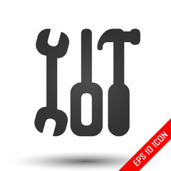 Tools icon. Wrench, screwdriver and hammer. Simple flat logo of tools isolated on white background. Vector illustration.