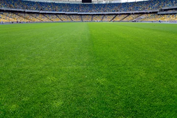 Tuinposter Voetbal green grass on stadium