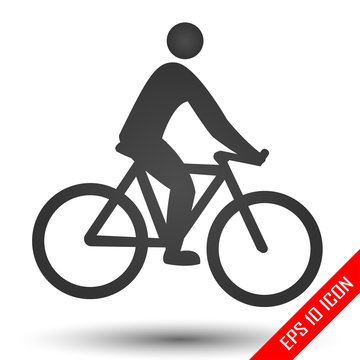 Cyclist icon. Simple flat logo of cyclist on white background. Silhouette of a cyclist. Vector illustration.