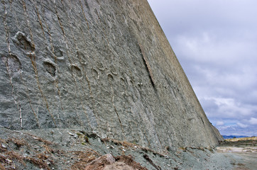 Dinosaur Tracks on the Wall of  Cal Orko, Sucre, Bolivia