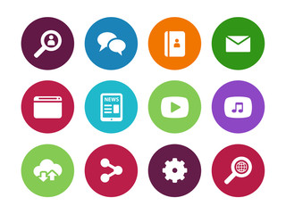 Web circle icons on white background.
