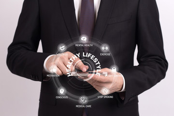 HEALTHY LIFESTYLE CONCEPT with Icons and Keywords