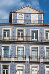 Lisbon buildings with typical traditional portuguese tiles on th