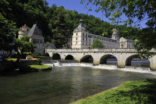 Pont Coud, Dronne River and Abbey, Brantome, Dordogne, France