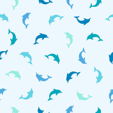 Seamless pattern - flat blue dolphins