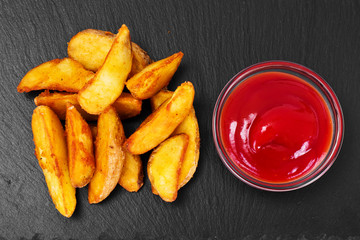 Potato Wedges, Potatoes in a Rural with Tomato Ketchup