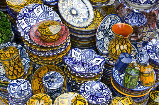 Colourful ceramics for sale, Safi, Morocco