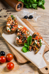 Beautiful fresh sandwiches with feta cheese, tomatoes and Basil