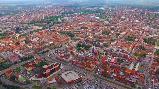 Aerial view to Pilsen in Czech Republic, Central Europe. The city was founded in 1295. Nowadays, the Pilsen metropolitan area covers 125 square kilometres. Its population is 165, 000 inhabitants. 