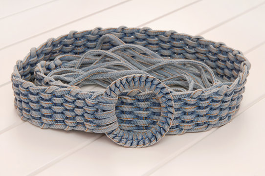 textile belt is on the wooden storefront