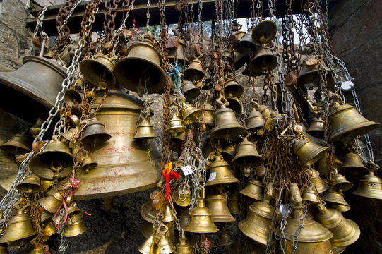 Luck bells for the pilgrims in the Kamakhya Hindu temple, Guwahati, Assam
