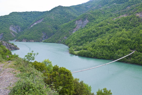 Huge hanging bridge along the road from Peshkopj to Lezhe, Albania