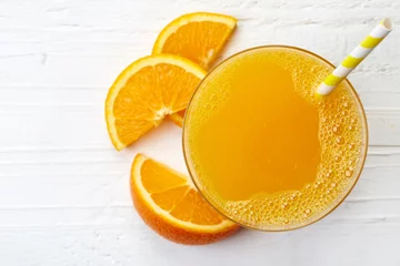 Papier Peint photo Lavable Jus Verre de jus d& 39 orange frais